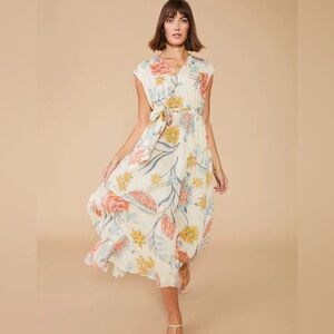 Spartina 449 Hallie Midi Dress Clara Starry Floral Cream size Large
